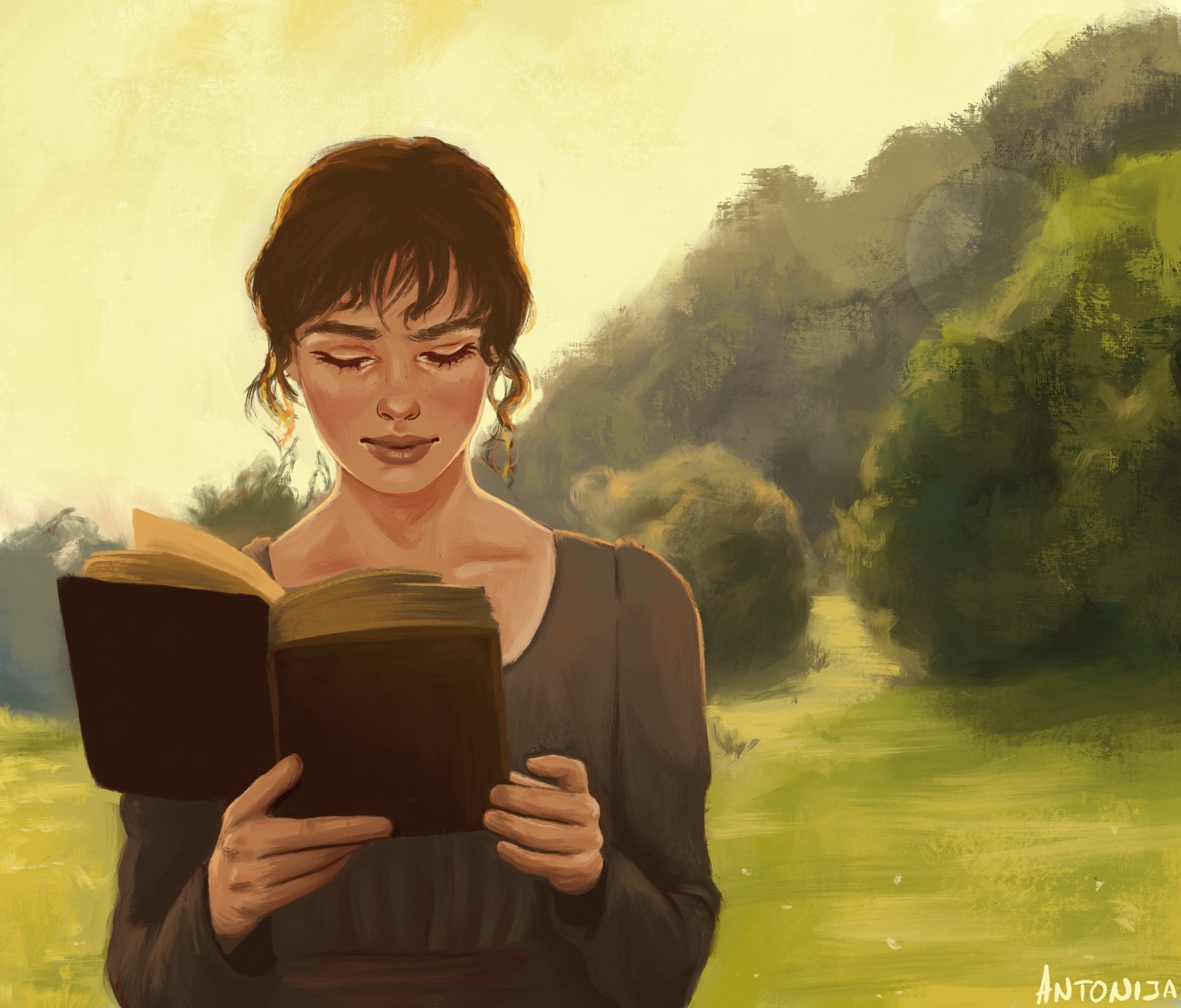 Artstation Girl Reading Antonija Illustration