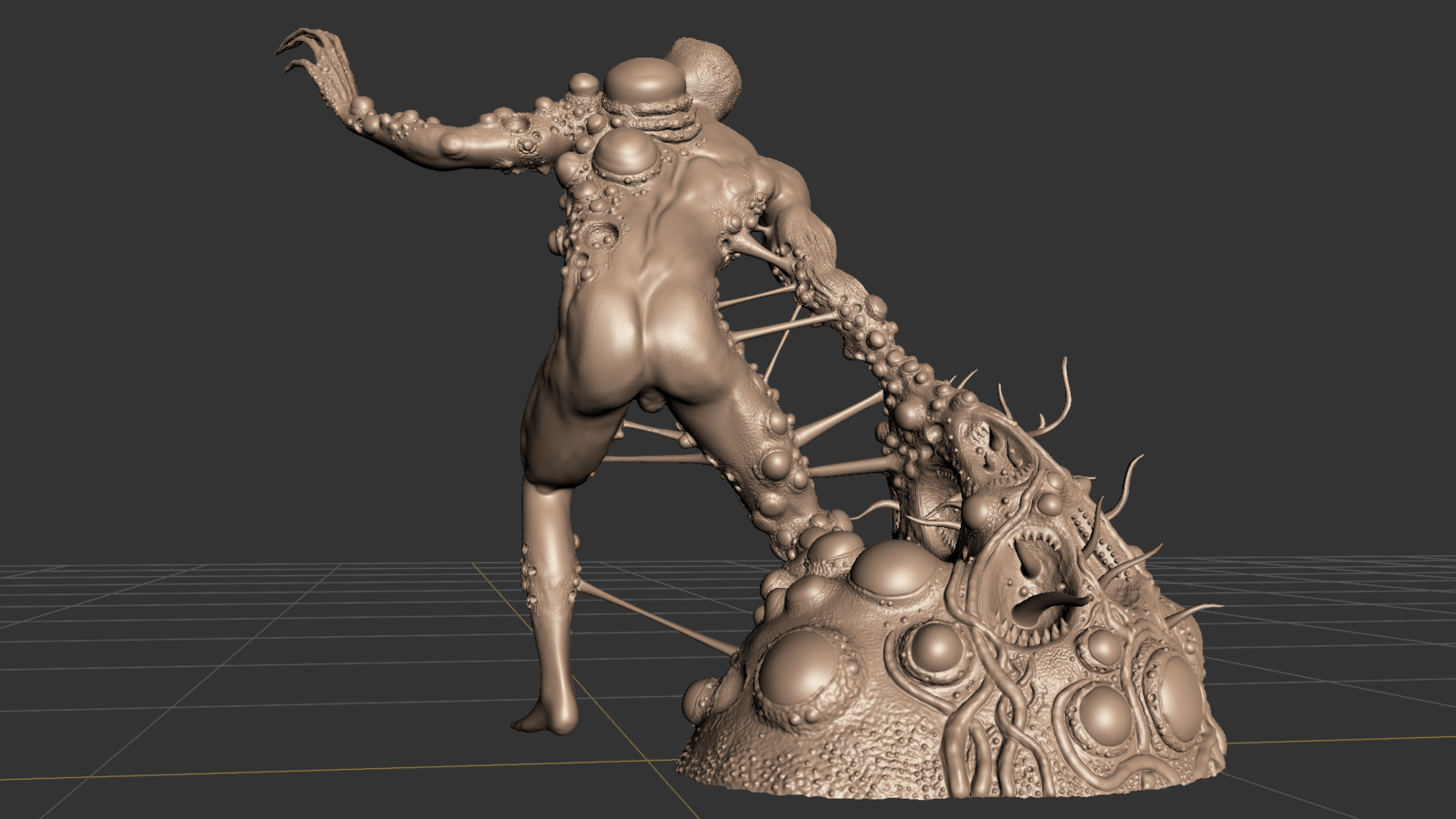 the sculpt is modeled nude to showcase anatomy understanding. 