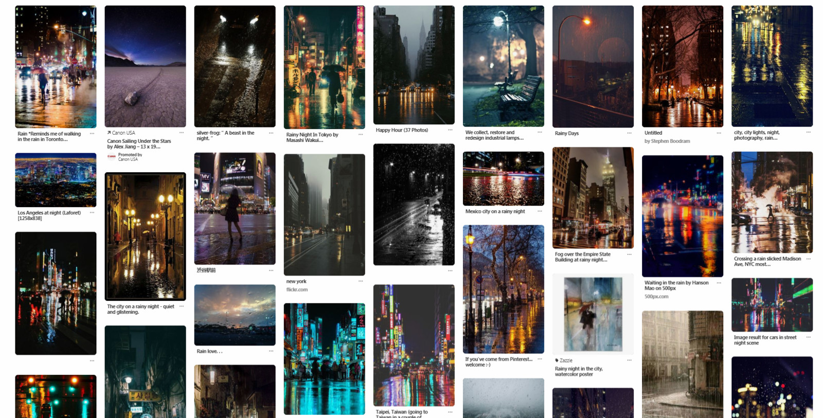 Mood Board - from Pinterest "Rainy City Night"