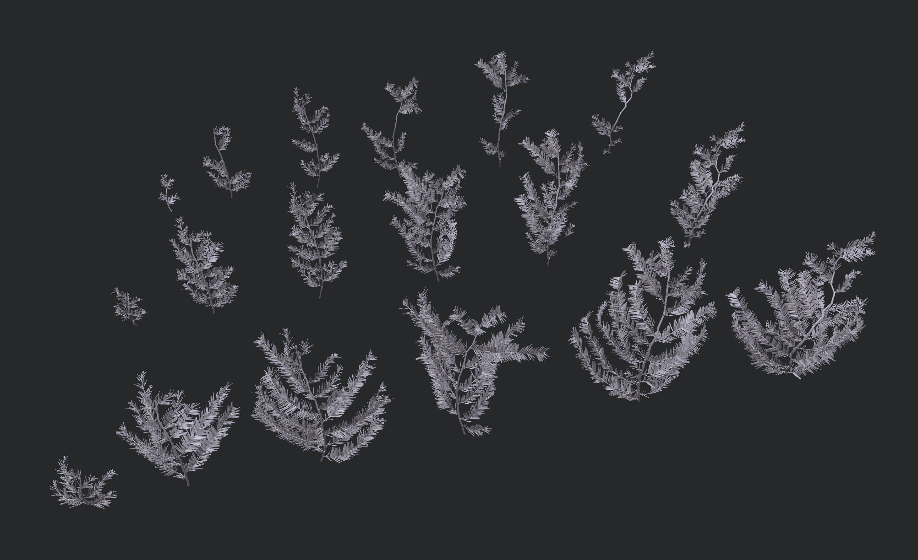 I like to create variation by duplicating thick branches and making them more thin.