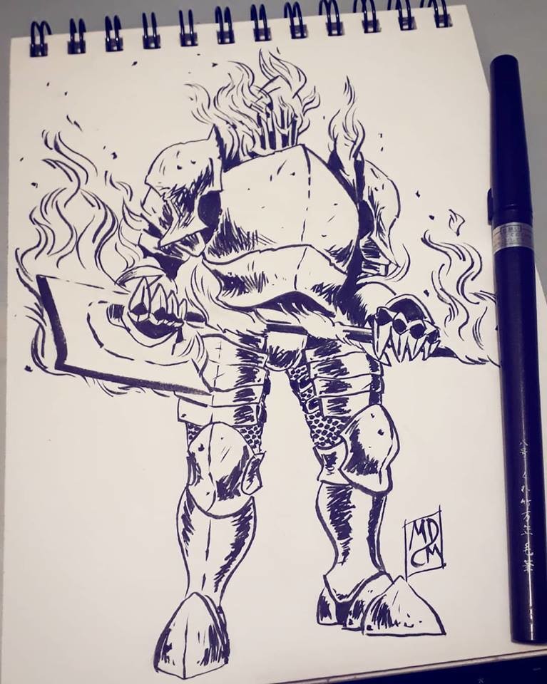 Third day of Inktober.
Today's theme is: Roasted.

A giant inner fire knight is awaiting to roast you!