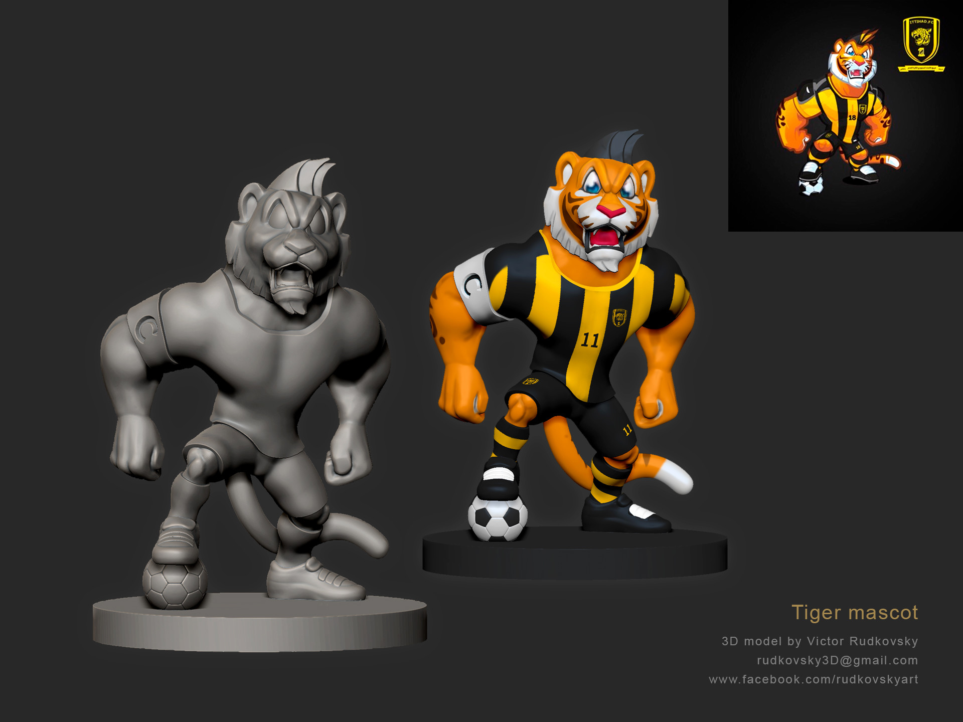 Artstation Tiger Mascot 3d Model Printable Victor Rudkovsky