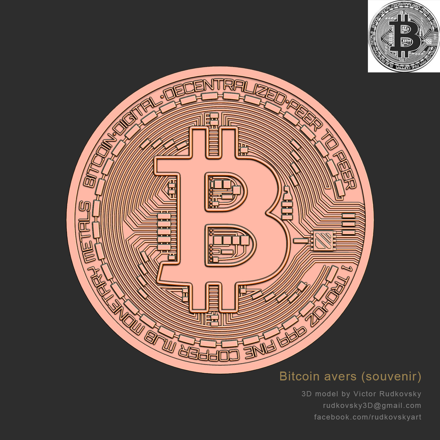 Victor - 3D Model of Bitcoin - Printable souvenir coin