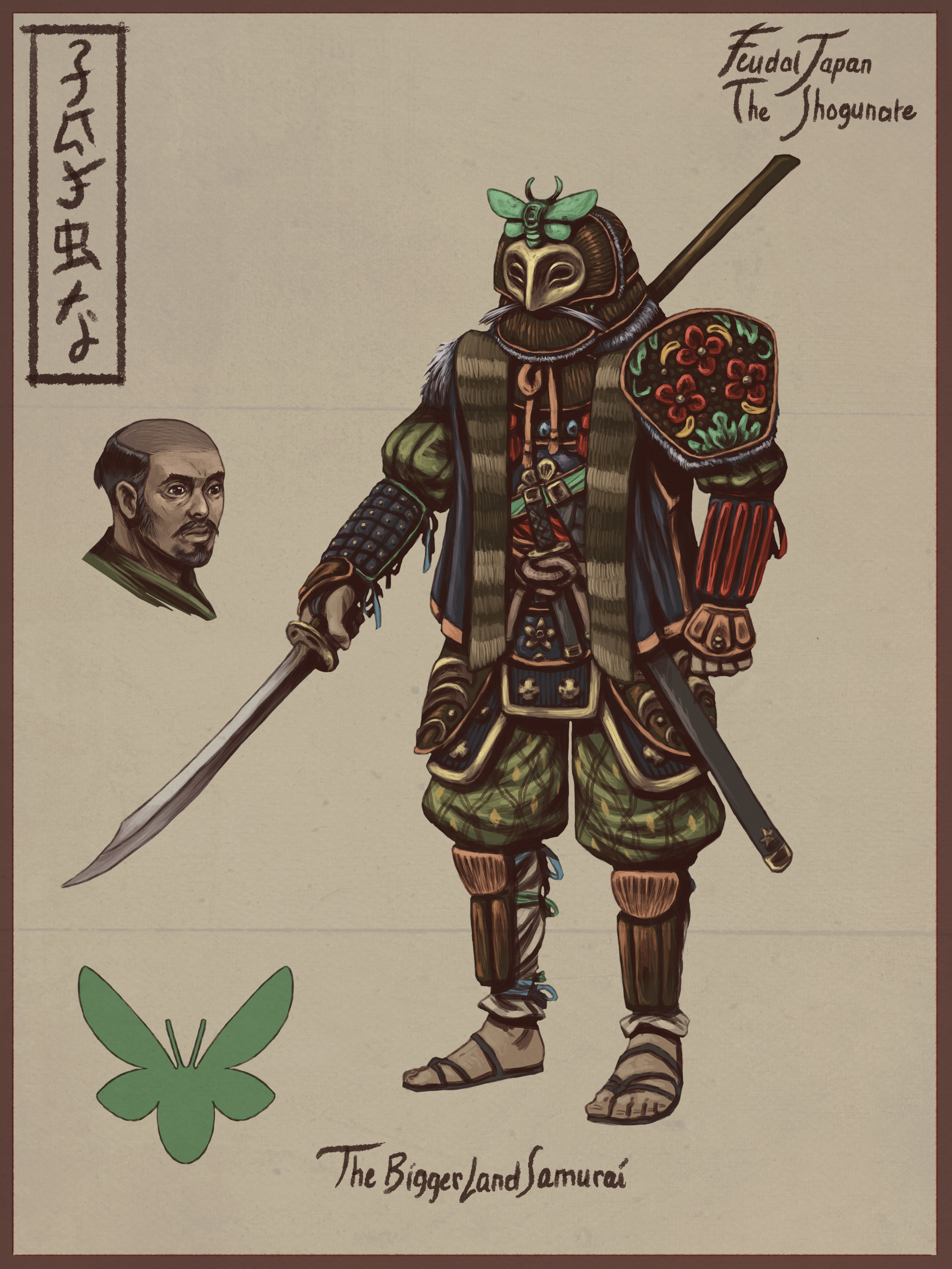 Far from Kodokuna is the bigger land, a large space of plains and mountains. The bigger land is in constent war, lord rise and fall. Their is a lot of reason why a Samurai would come to Kodokuna, fleeing from defeat, mercenary work,curiosity...