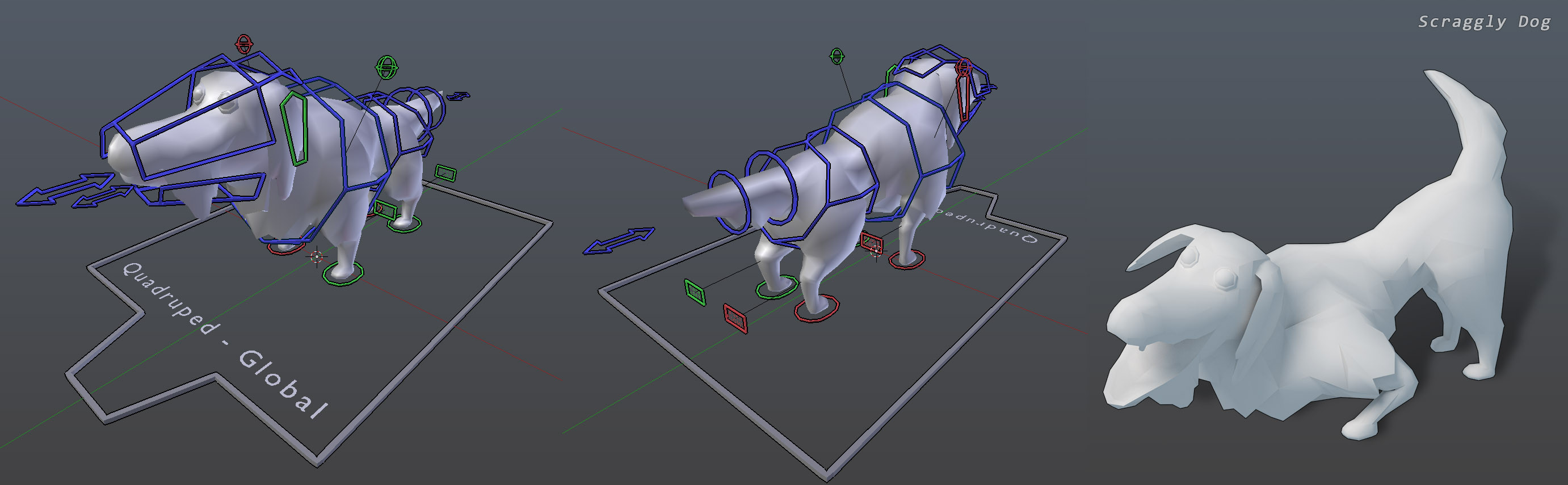 A general-purpose quadruped rig skinned to a scraggly dog.

Concept by:  Bryan Williams
Model by: Dillon Guscott