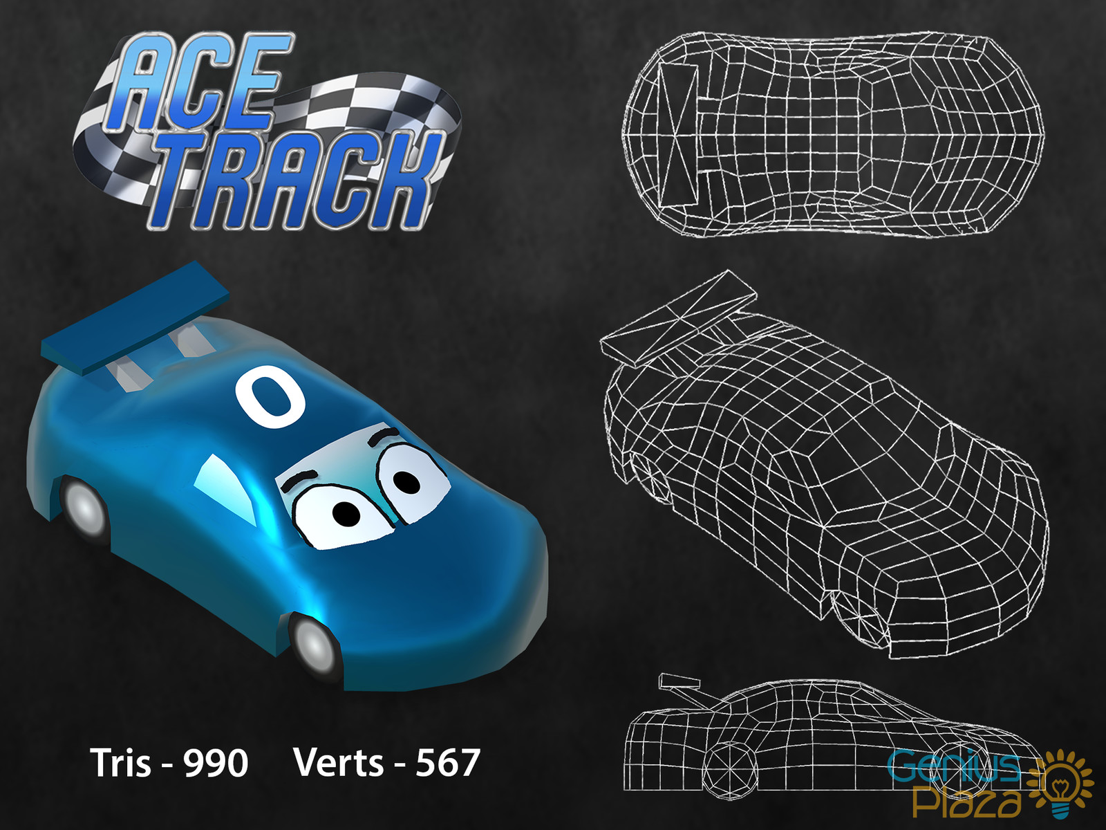 A model breakdown for the car character from AceTrack. A racing game where players answer questions from educational resources to get ahead of their competition on the track.