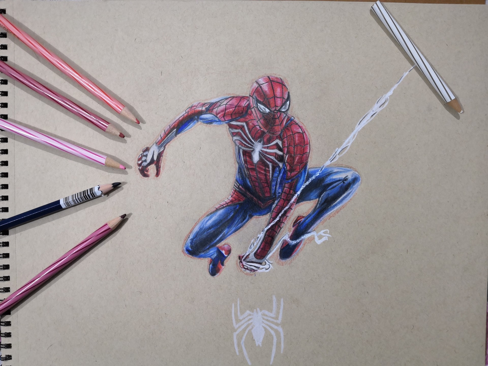Himanshu Pandey - Spiderman PS4 colored pencil sketch