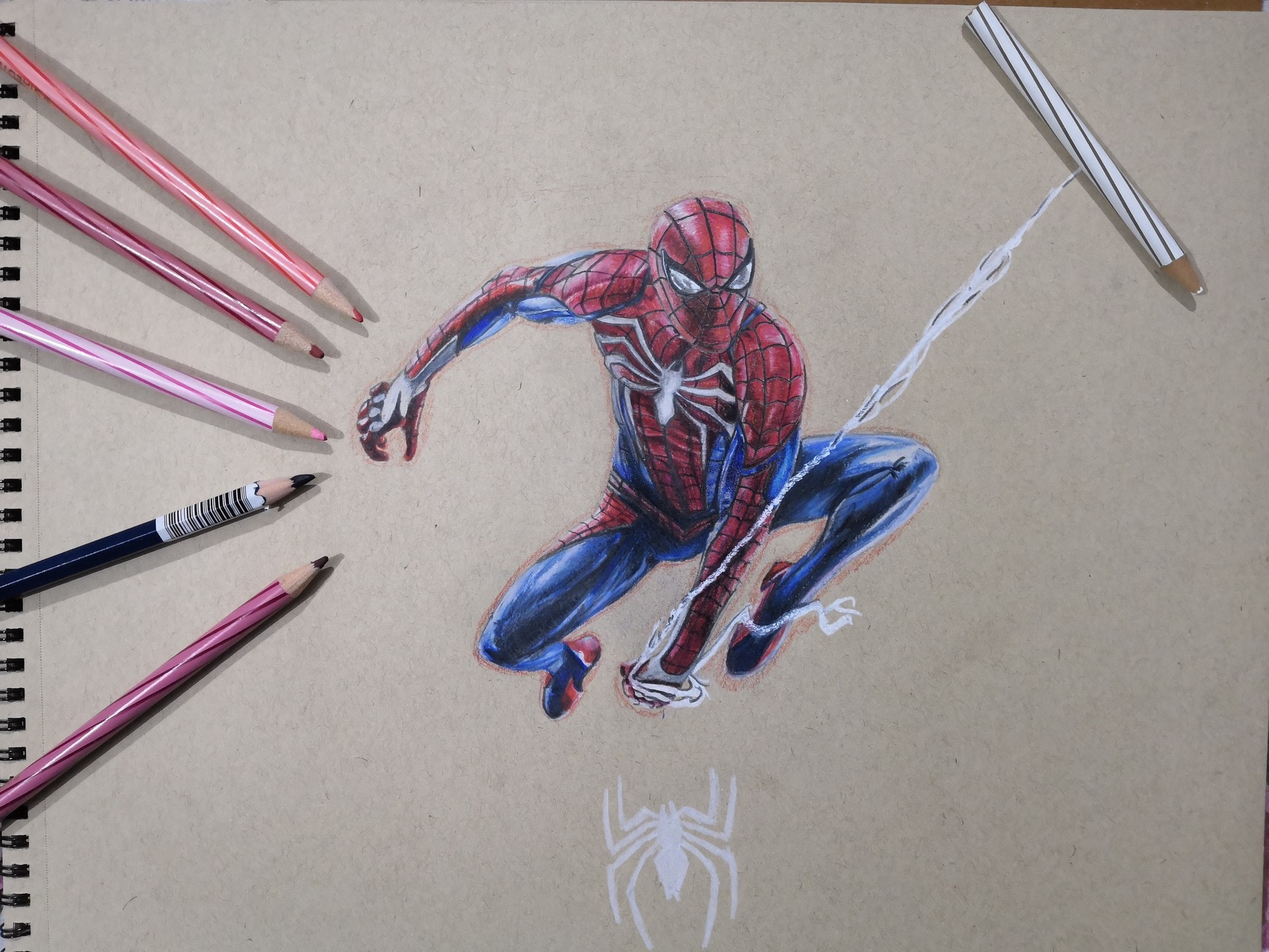 Artstation Spiderman Ps4 Colored Pencil Sketch Himanshu Pandey