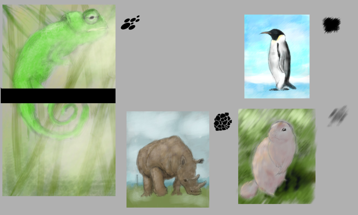 trying to use different brushes to get different textures for different animals.