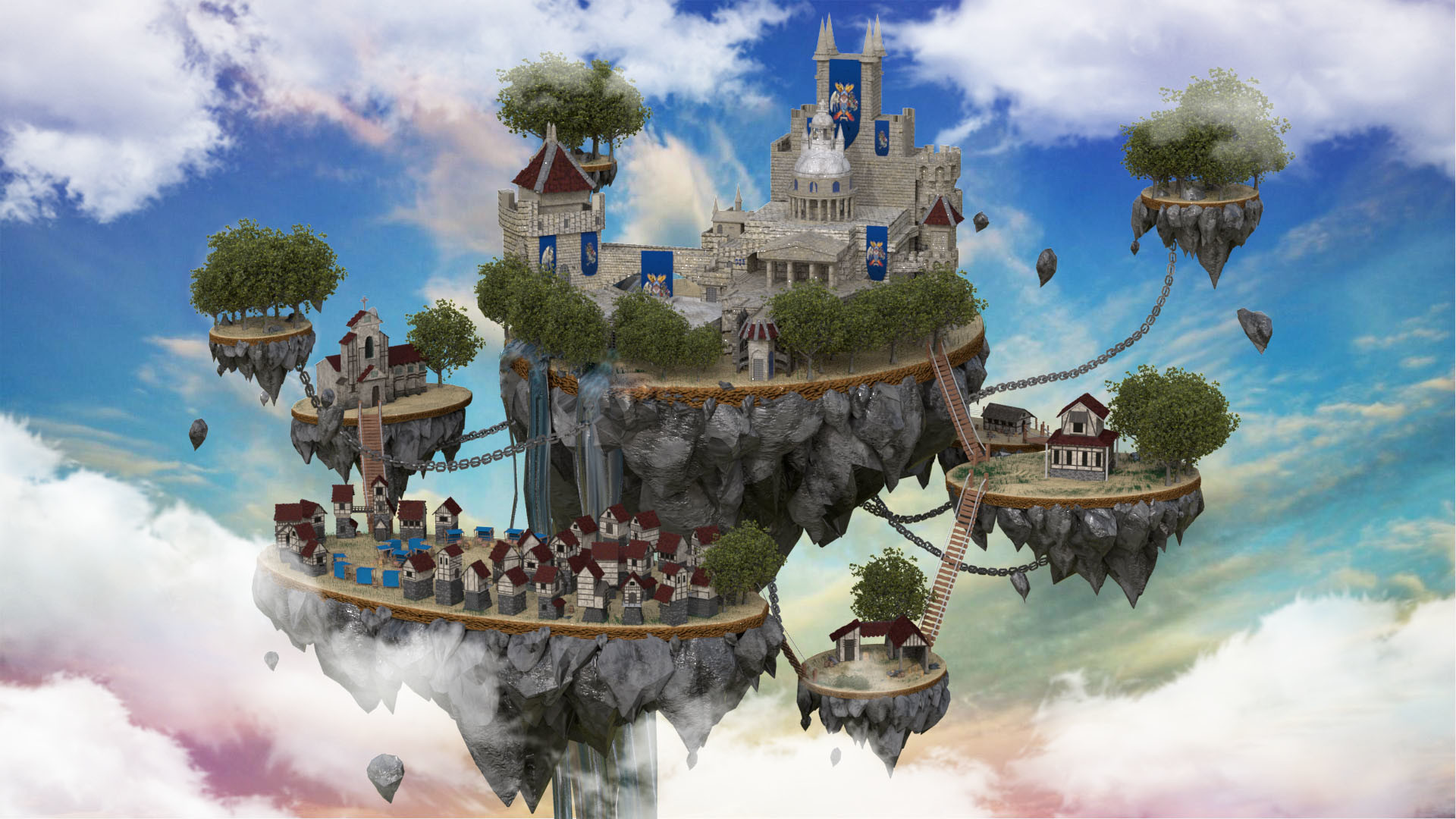 Fly island. Летающая крепость фэнтези. Фэнтези замок 3d. Схема фэнтези башни. Flying Island Castle.
