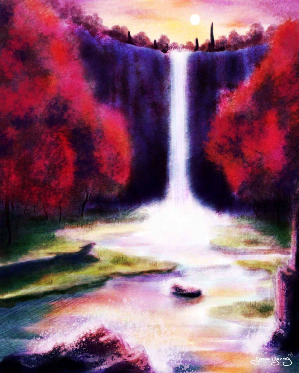 Artstation Peaceful Waterfall Jessica Young