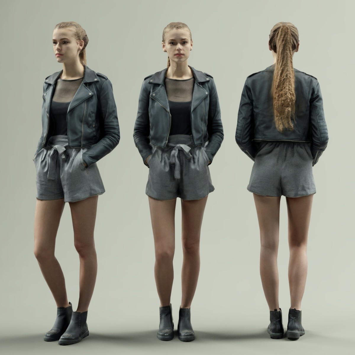 Artstation 3d Scanned Girl In Leather Jacket Polygonal Miniatures