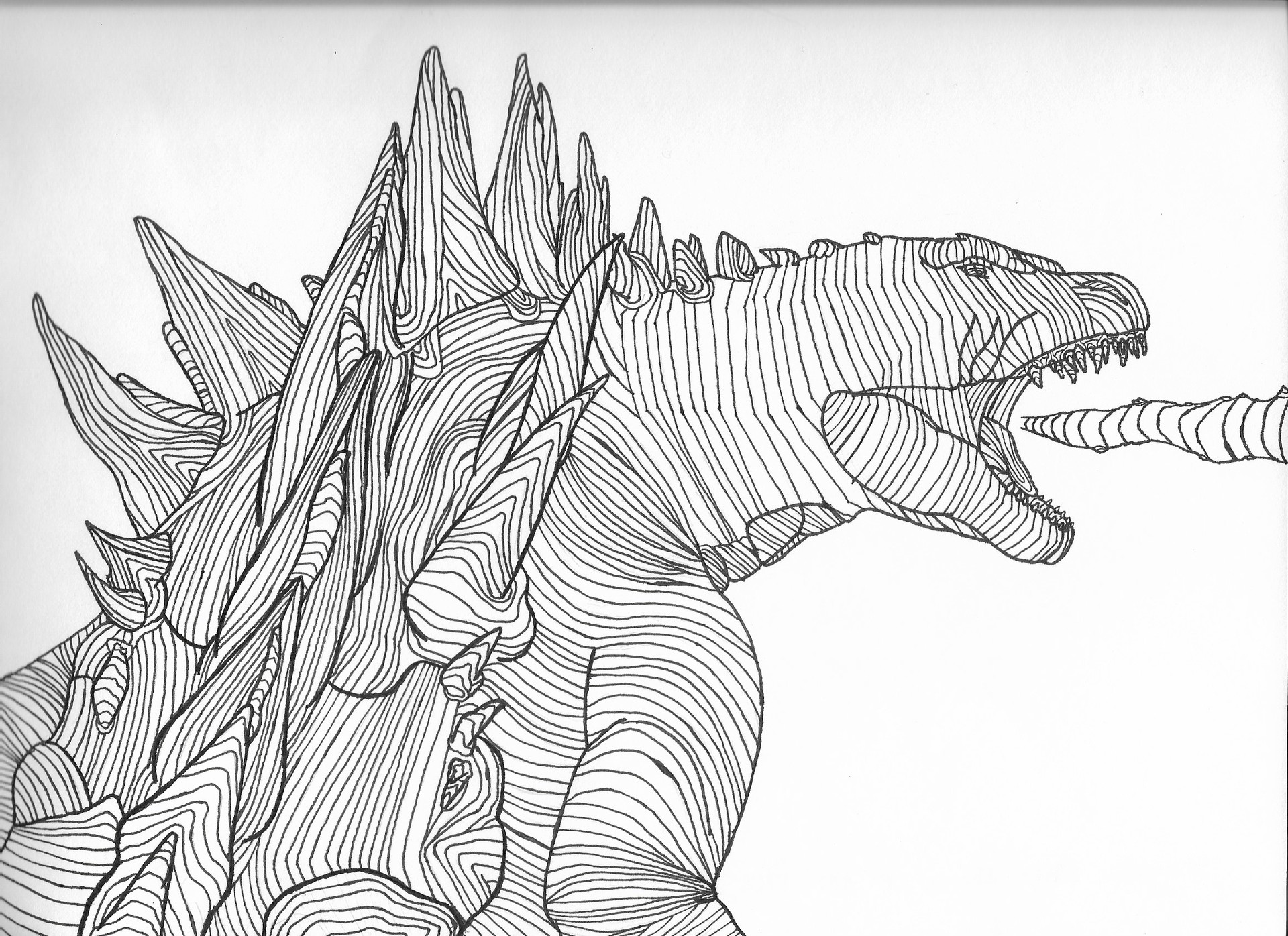 Godzilla Line Drawing - ArtStation