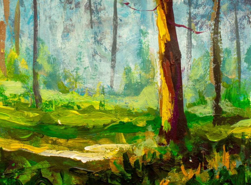 Artstation Original Acrylic Painting Walk In The Sunny Forest Colorful Illustration Artwork Fine Art Valery Rybakow