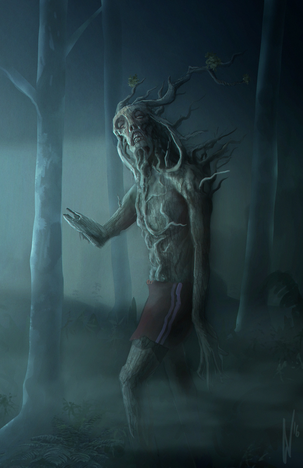 Painting of a stray Zombie in the woods