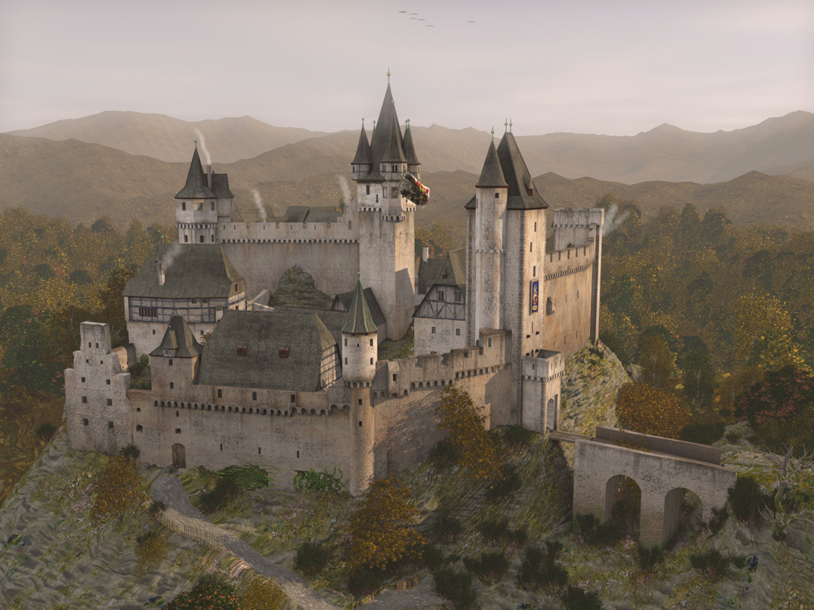 Rendering of the castle Hohenstein in the Taunus as it looked in the middle of the 15th century.