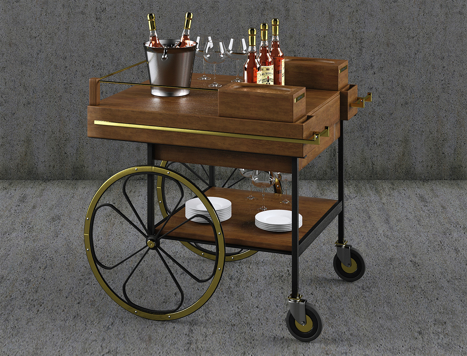 Artstation 3d Model Retro Modern Bar Cart Amazing Renders