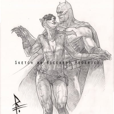 Riccardo federici batman and catwoman pencil sketch wm