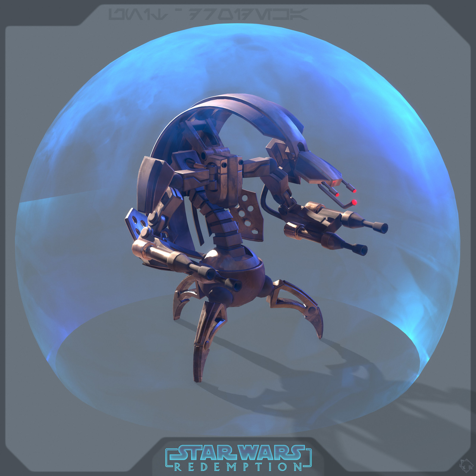 Droideka - Basic's Skin, made with 3dsMax/3DCoat, rig/skin and anim made with Akeytsu, normalmap bake &amp; render done with Marmoset Toolbag 3 ( this skin was of course inspired by the one we've all seen in the TV show ;)