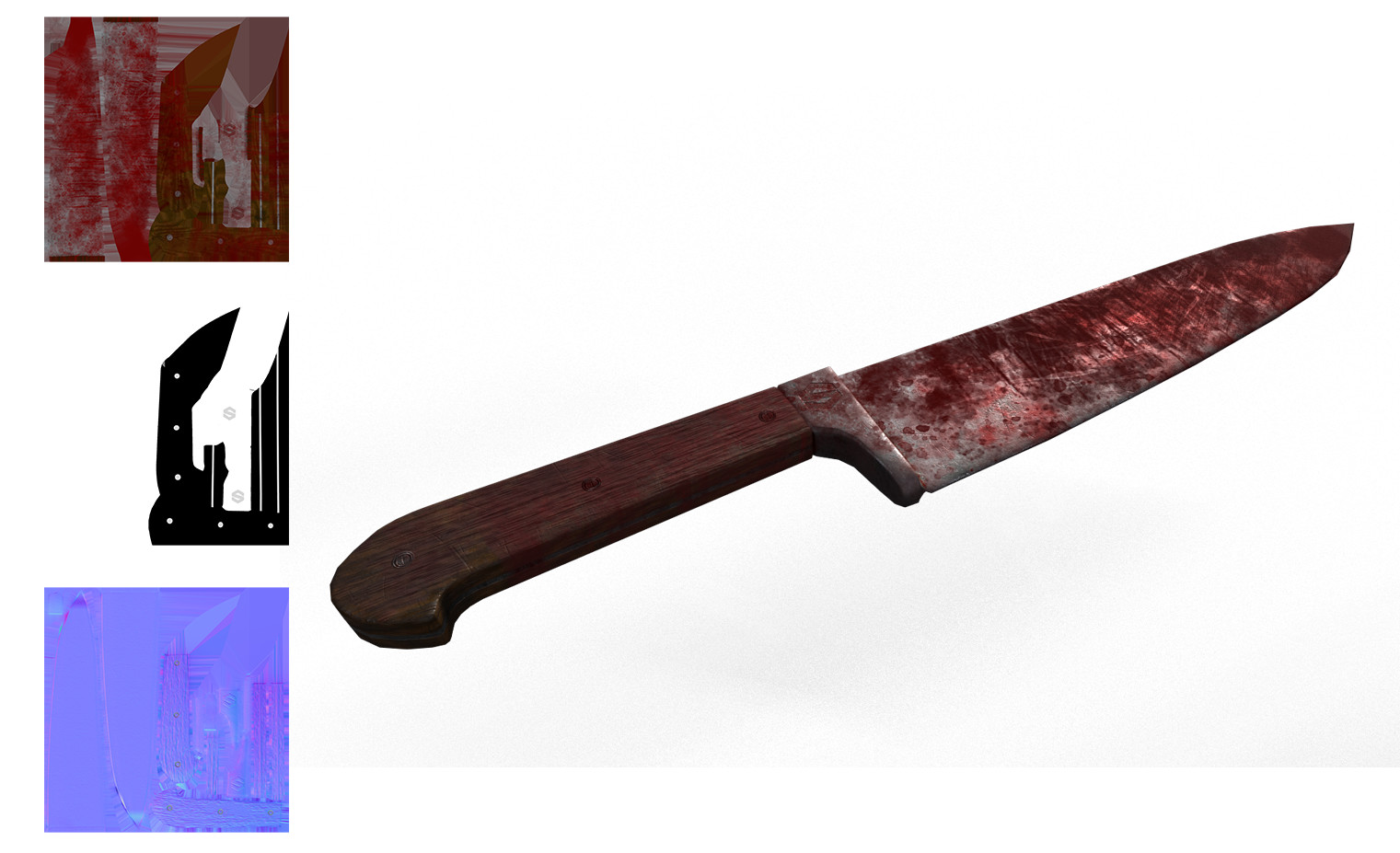 Blood soaked knife textured in Substance Painter with Unity texture maps.