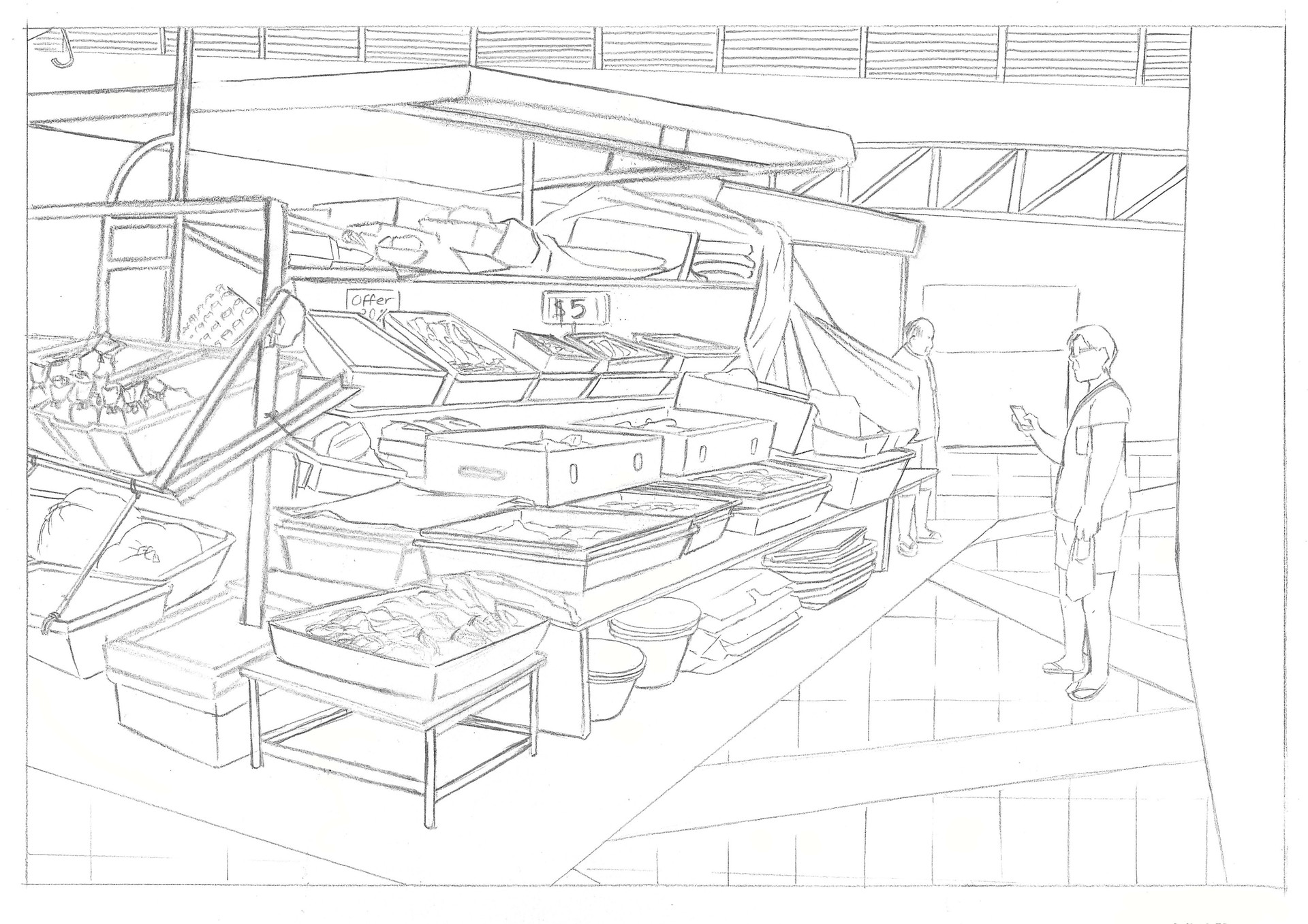 Premium Vector | Sketch of the people are walking on street at local market  hand drawn sketch