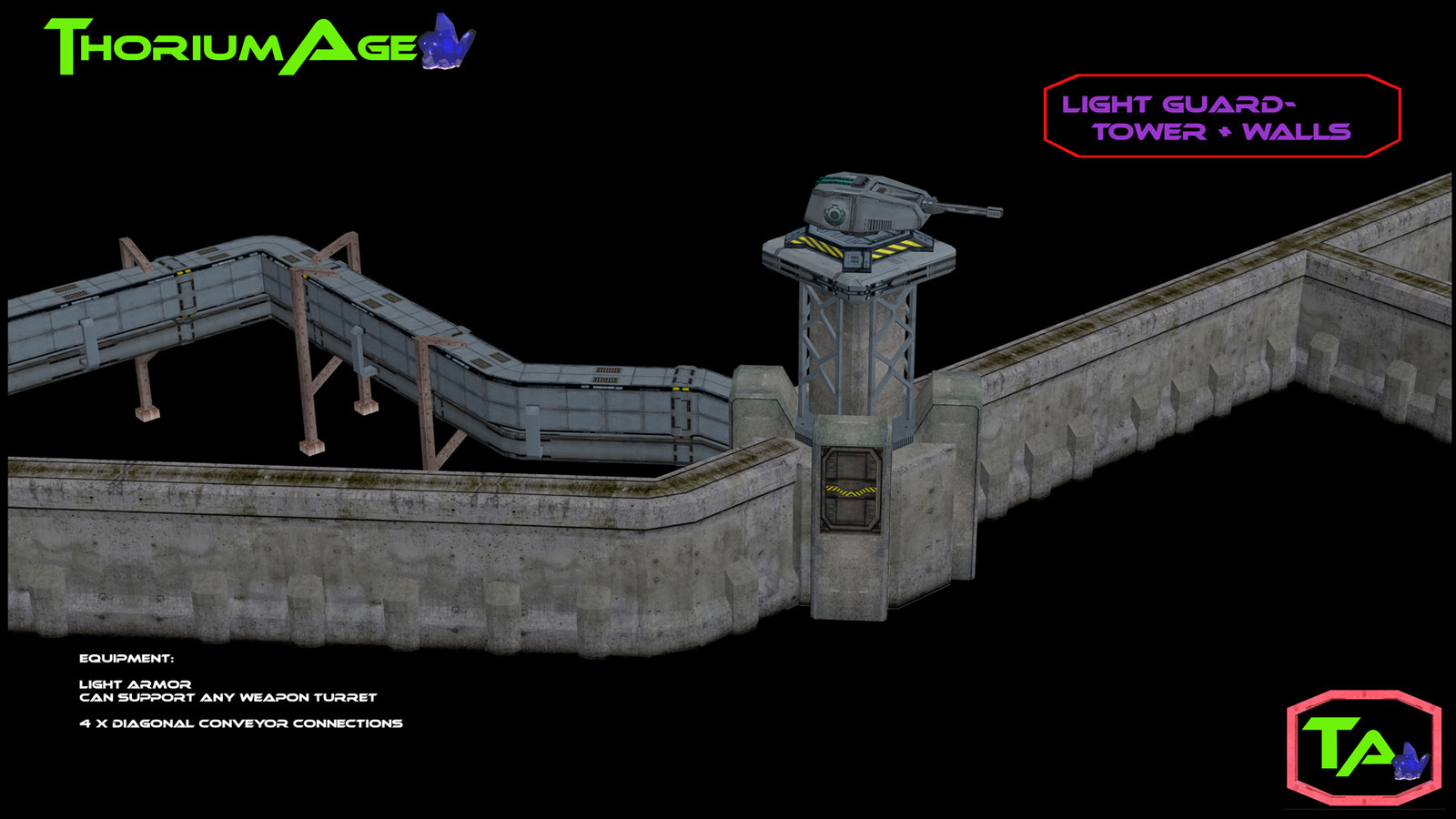 Light Guard Tower (with wall segments and connected conveyor system)