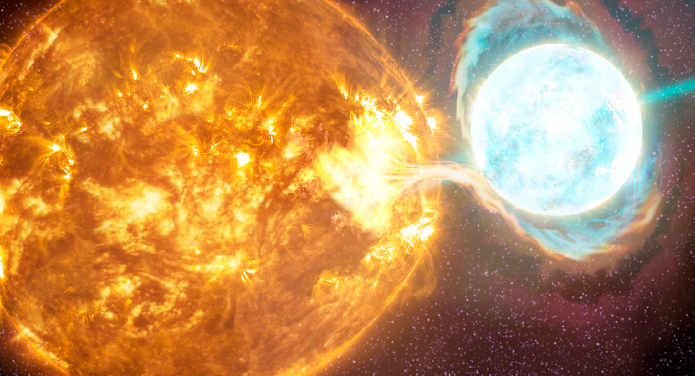 Launched clear of the suns, we now have a clear view of the spectacular binary system in all its terrible glory--