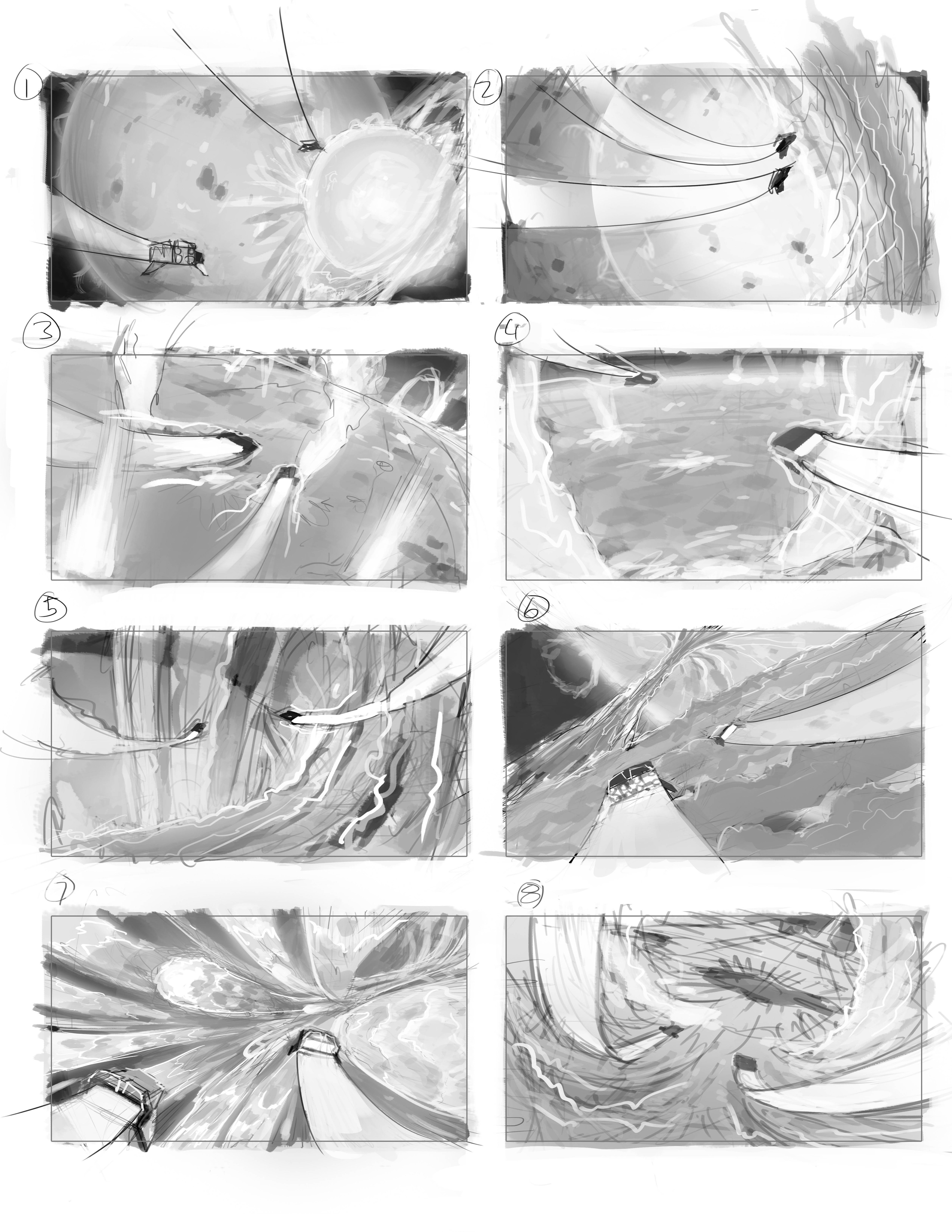 A typical page of B&amp;W thumbnails as submitted for approval before starting on the final color keyframes. 