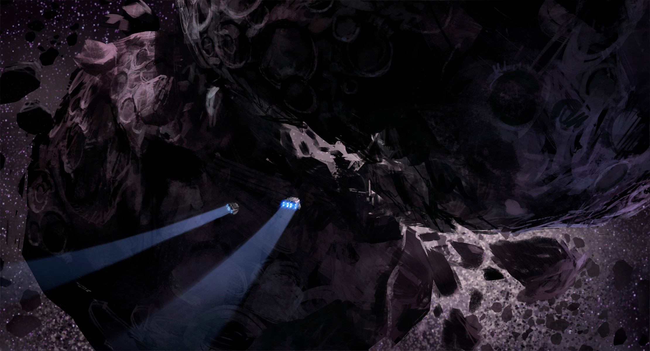 Too late to change course as two mountainous planetoids collide in slow motion in front of us. Our ships aim for the irregular gap that is left between them, but as inertia grinds the mountain ranges together that gap is narrowing!