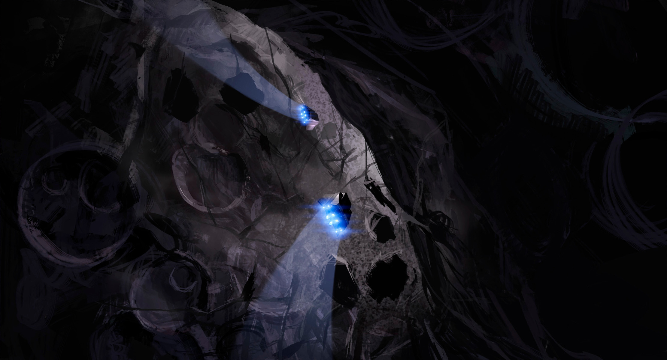 The ships weave a zig-zag course through a constantly shifting and tightening throat of rock. 