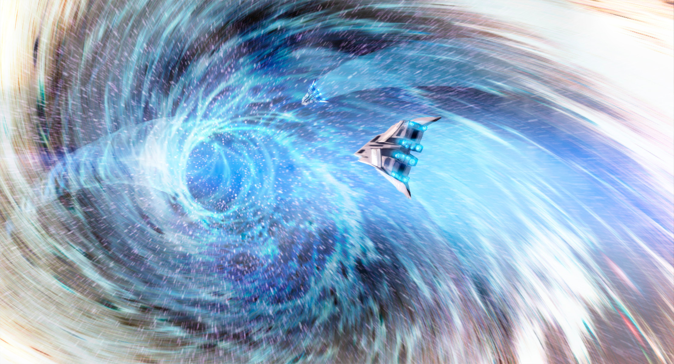 Down the drain, into the tunnel of the wormhole. 