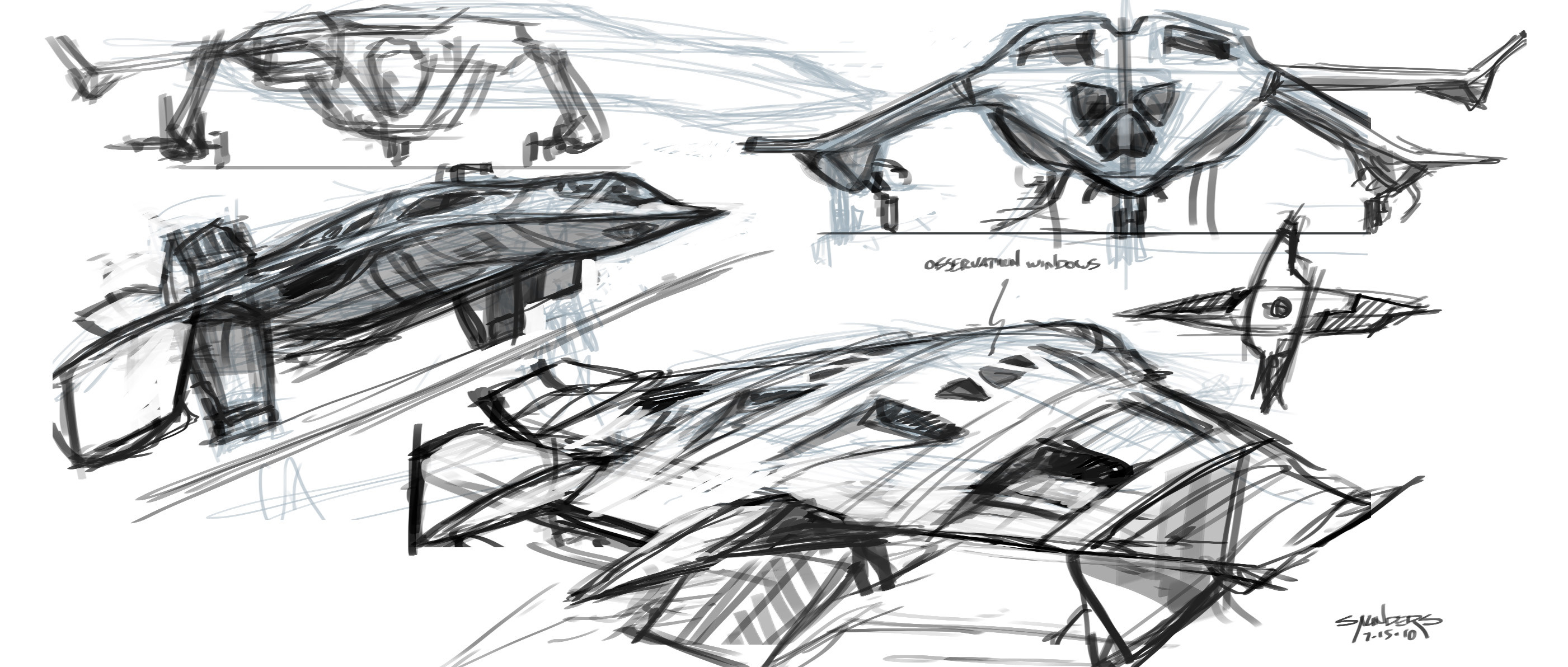 A page of early ideas for the Quinjet.