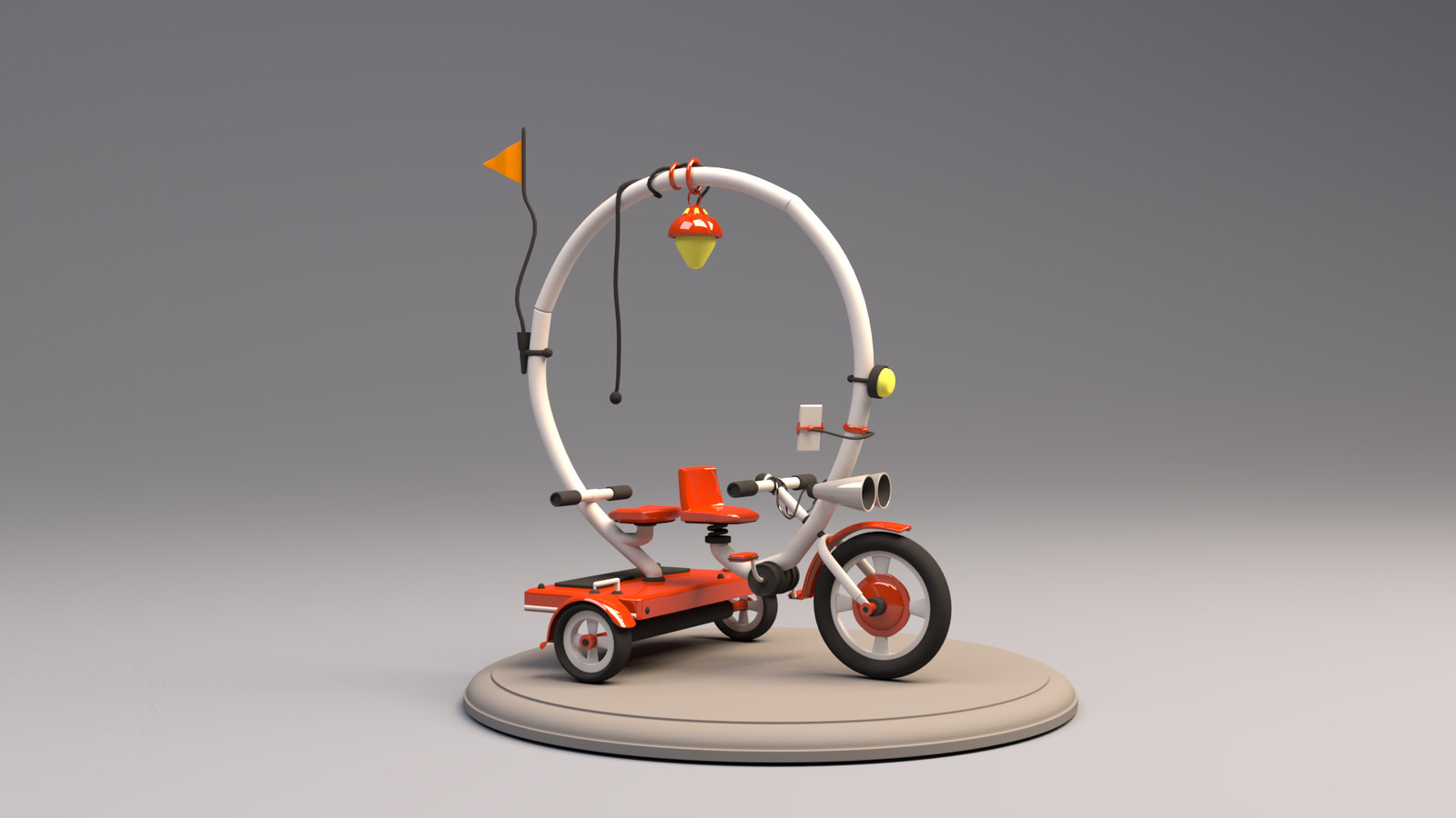 Double seated bike, 3D model, front right