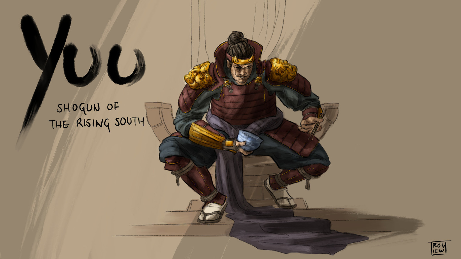 Yuu, Shogun of the Rising South is the idea of a man of hunger. Hunger for anything and everything from fine foods, extravagantly precious metalworks, to political and military might. Yuu has risen within the power vacuum of the previous emperor’s demise.