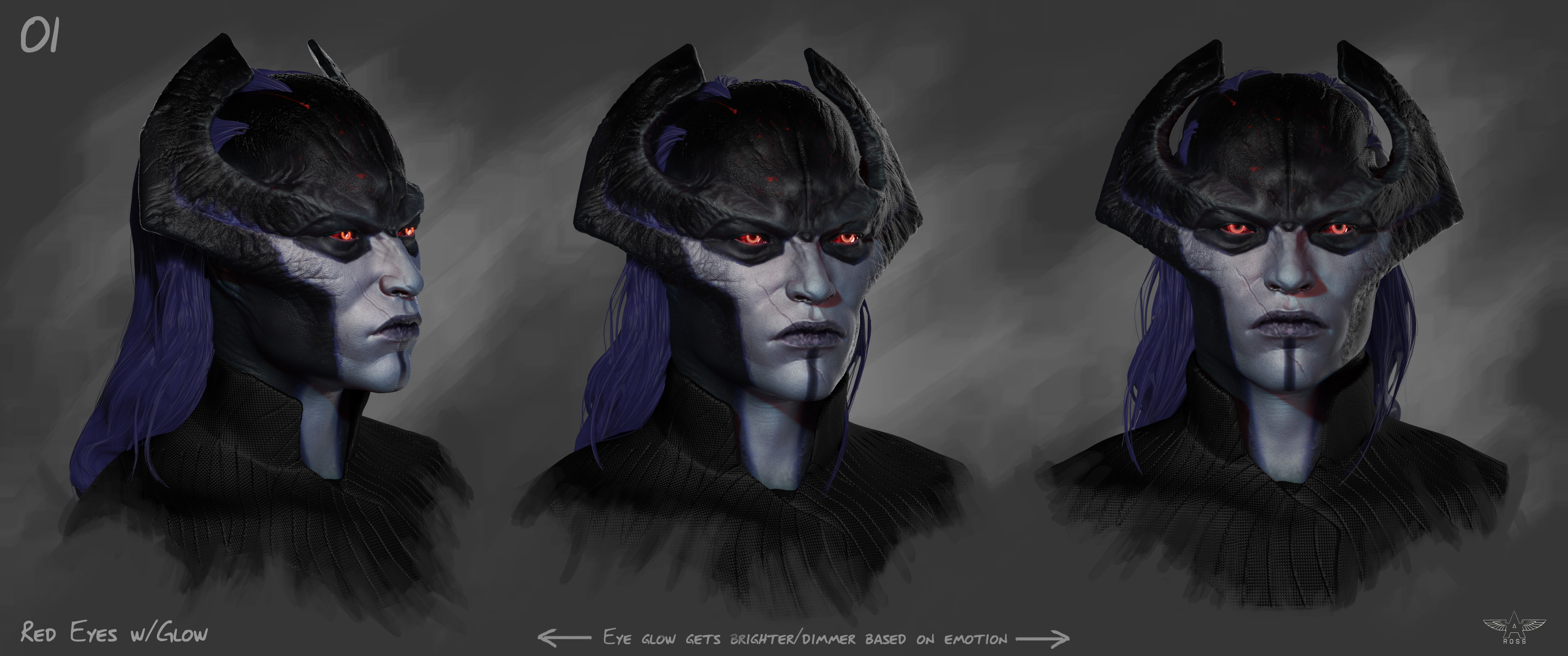I got to develop different takes on the portrait for Proxima Midnight, along with/directed by dept head Ryan Meinerding and concept artist Wes Burt. Based on initial concepts by Jerad Marantz.