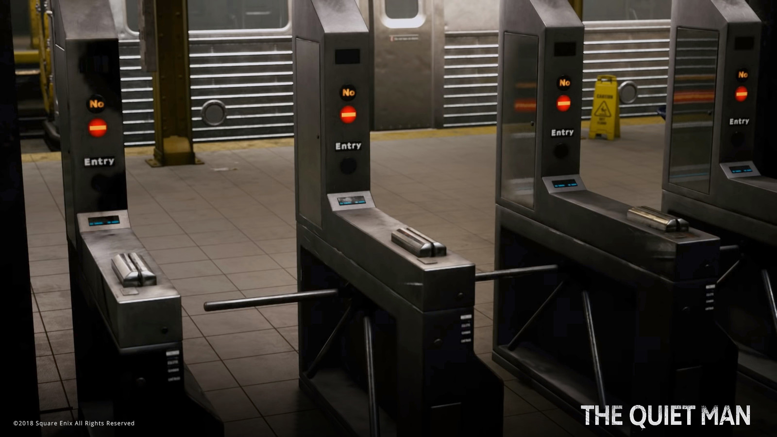 Turnstiles modeled and textured from proxy using material layering system in engine. These were also used for cinematics. 