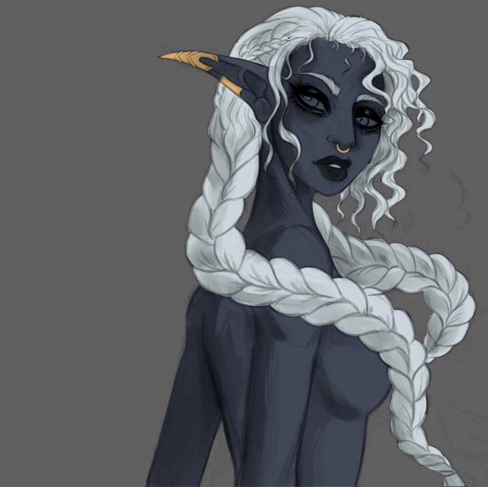Blocking in base colours for the skin, hair and accessories.