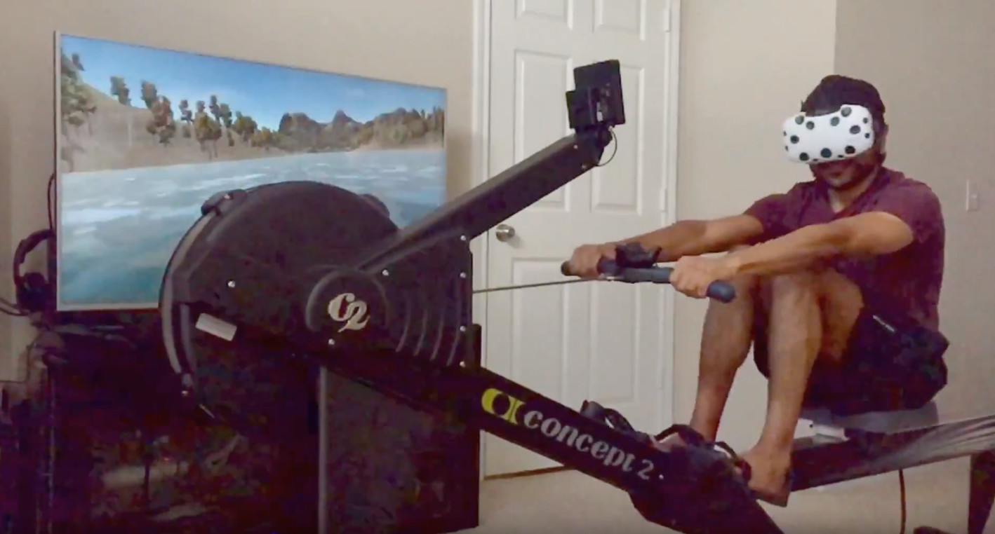 This image showcases my use of the Virtual Rower VR app together with the indoor rower.