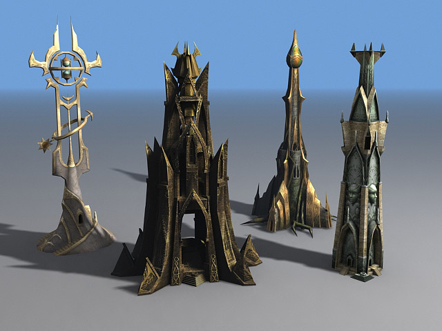 Spell towers in their final  3D form.