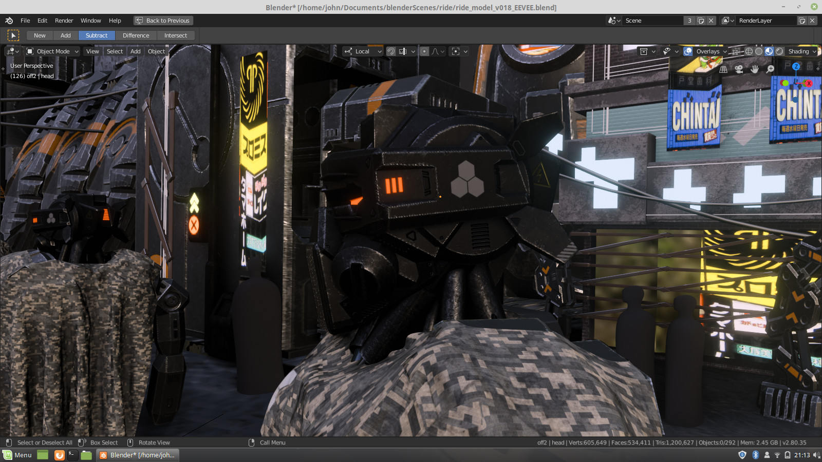 a few evee ldev renders of some bits and pieces in the scene, here's the robots head.