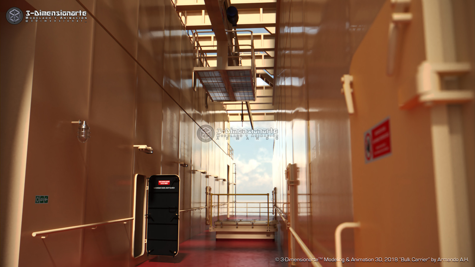 Passageway between Engine Casing and Crew Quarters
On top, the Provision Crane