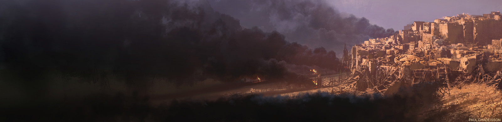 Aerial view of the city, with lot of smoke, i used the amazing real model created by Arnaud Kalos.