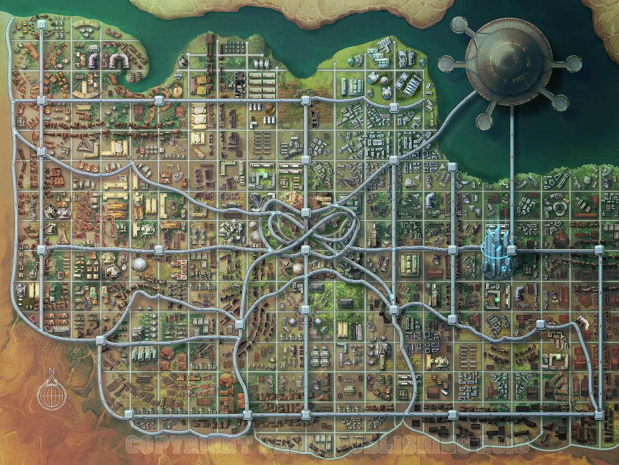 Cuvacara city map, for Starfinder City of Screams AP
