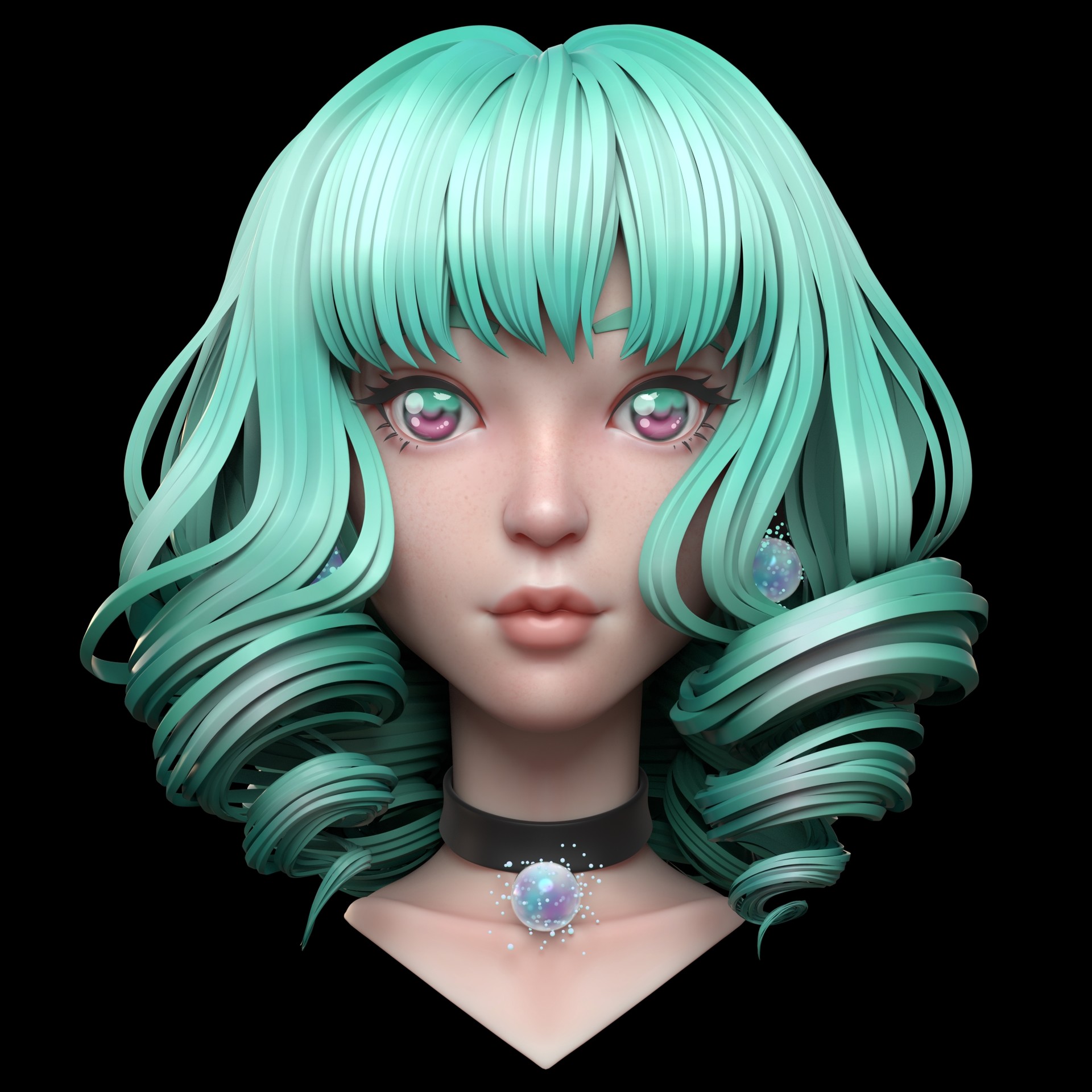 ArtStation - 青色头发小女孩/Cyan hair little girl