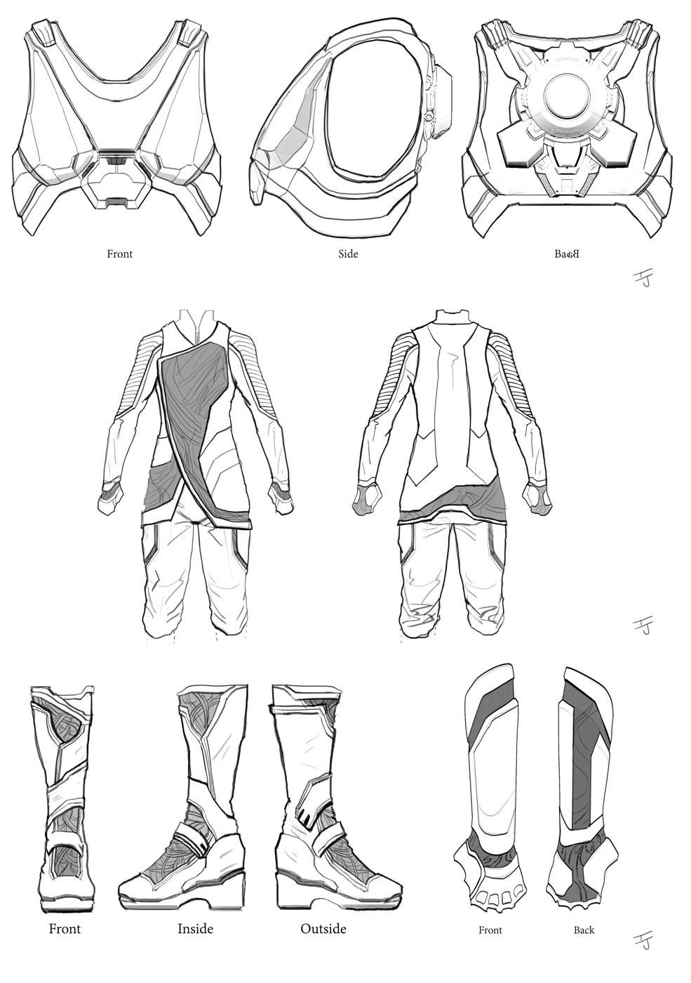 Sheet given to the amazing costume designers to help build the under suit, boots and gloves.