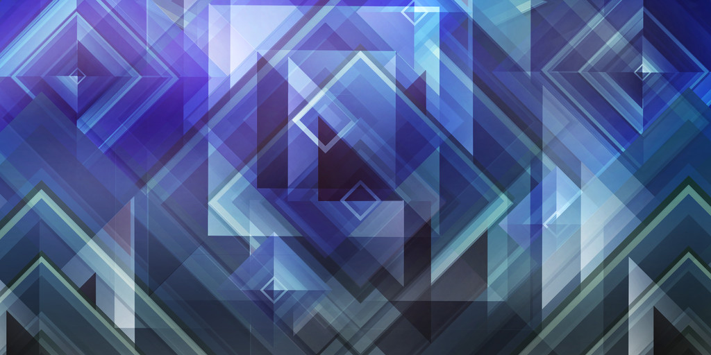 An abstract piece made of transluscent blue squares rotated 45º