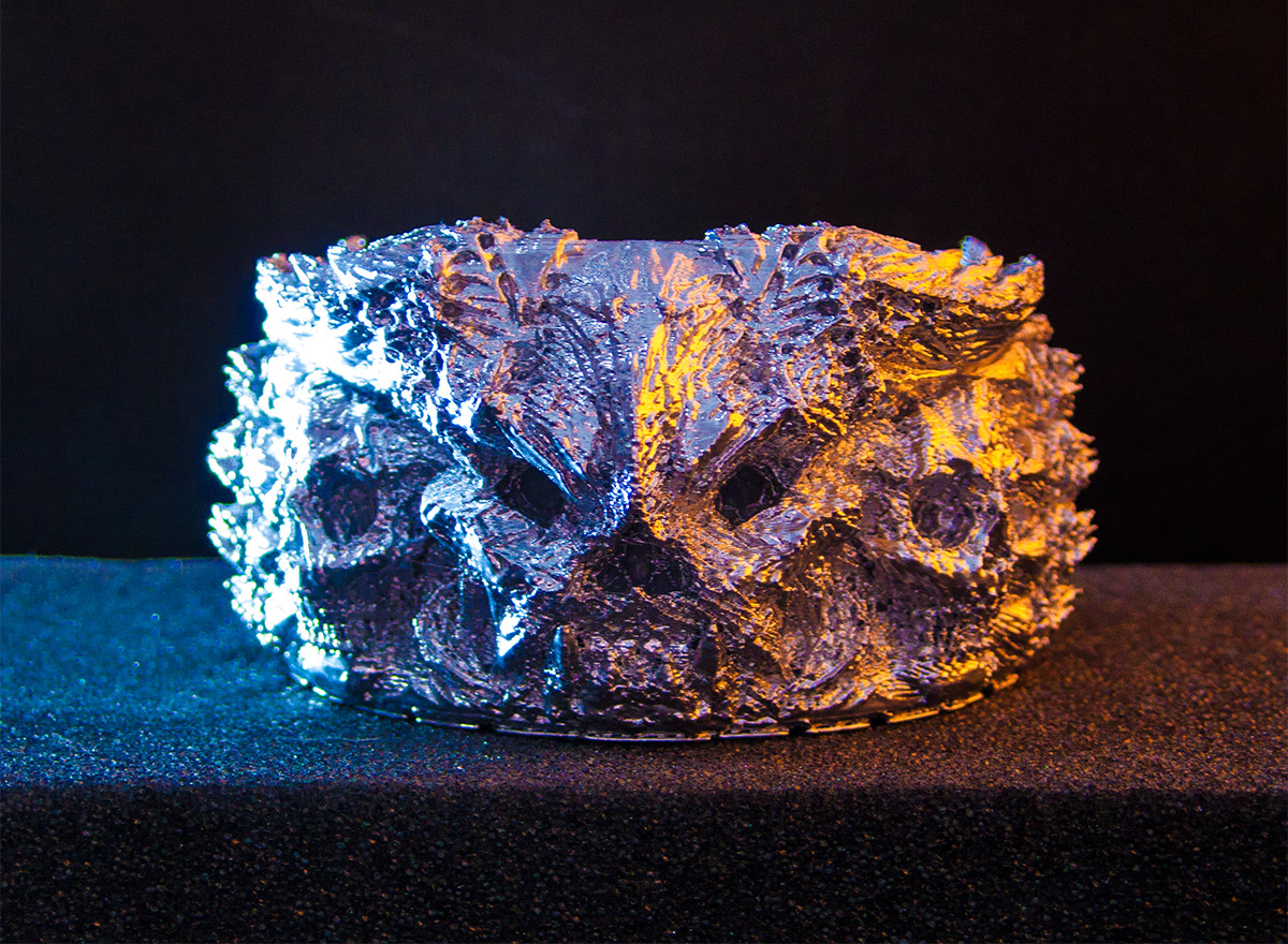 3D printed as a bracelet and chrome sprayed