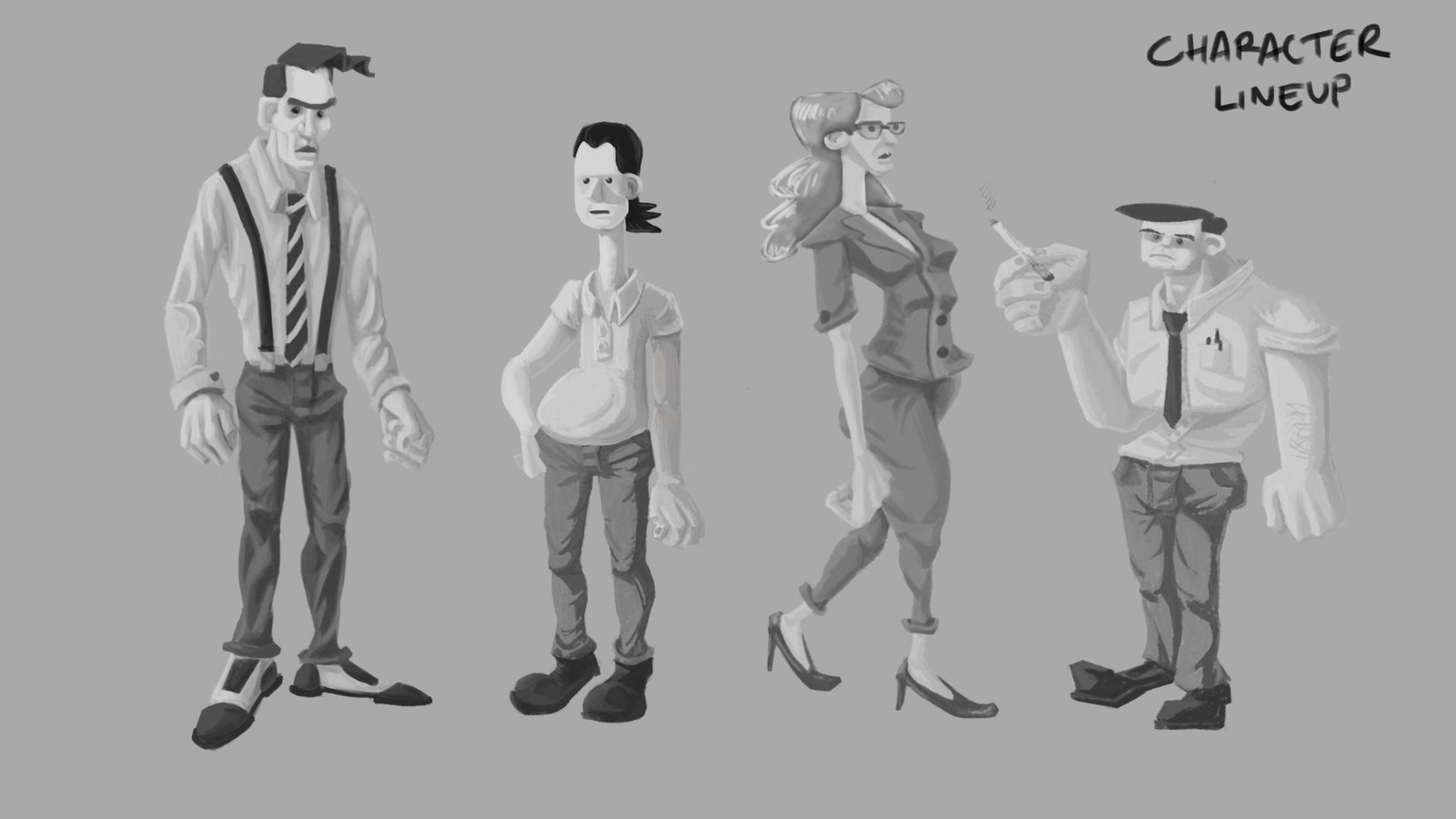 After finalizing the sketches, a value illustration further fleshed out the characters.
