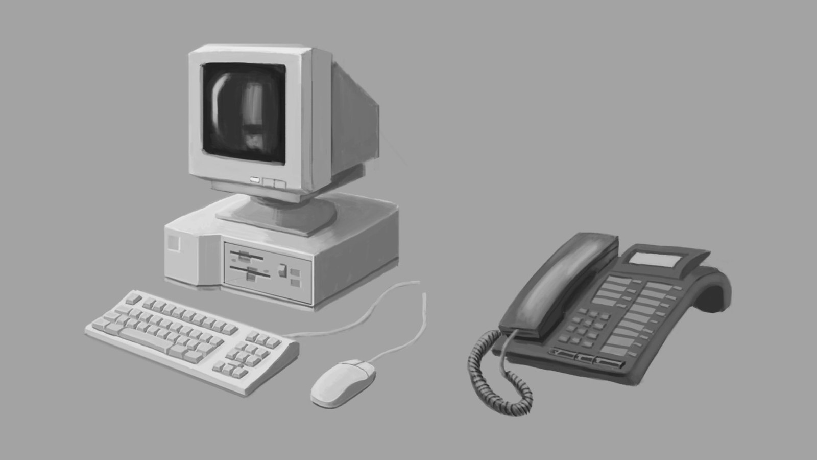 A couple illustrations of 90s-era props to be added to the scene.