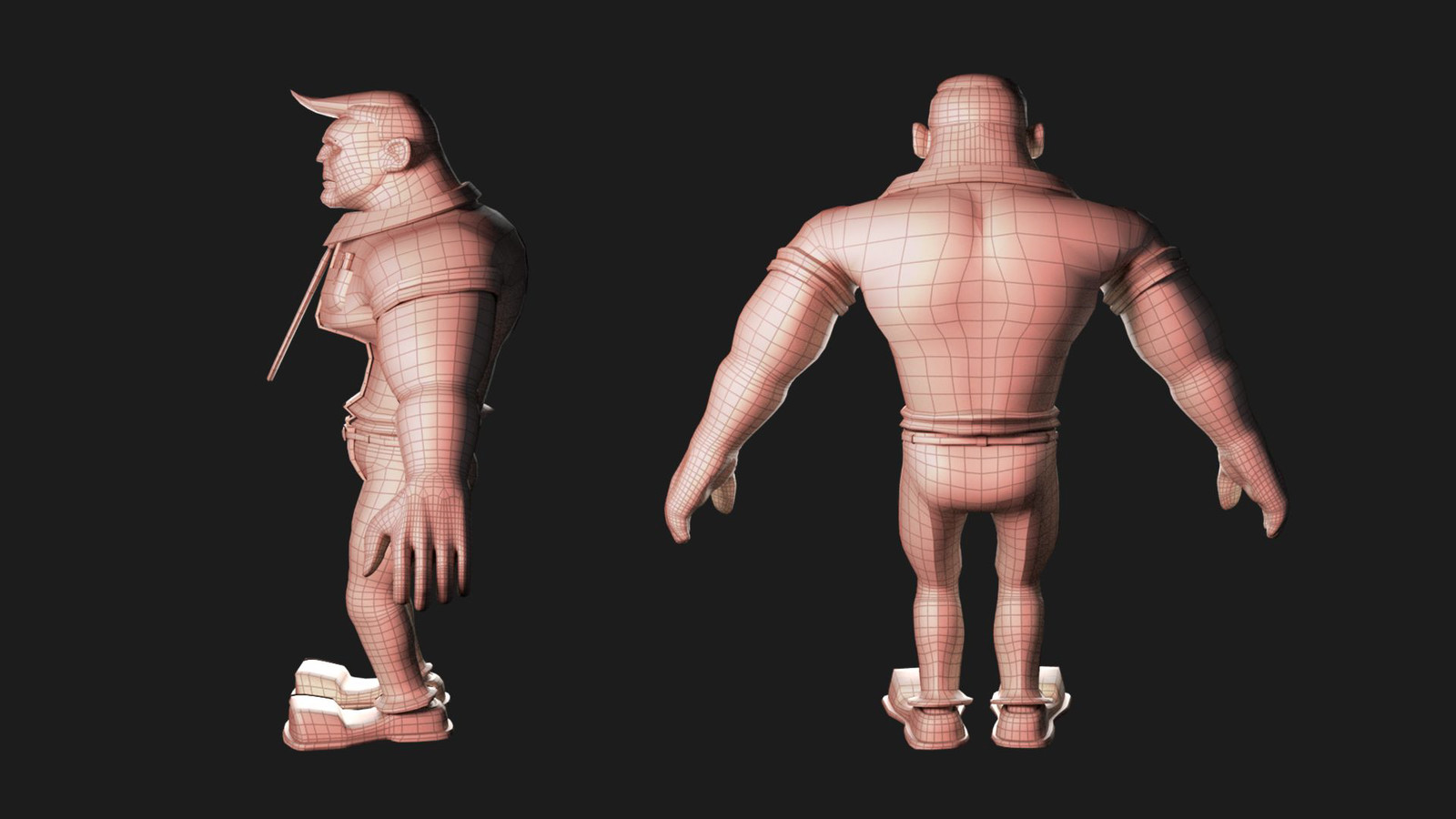 Side and back views of the Sales character.